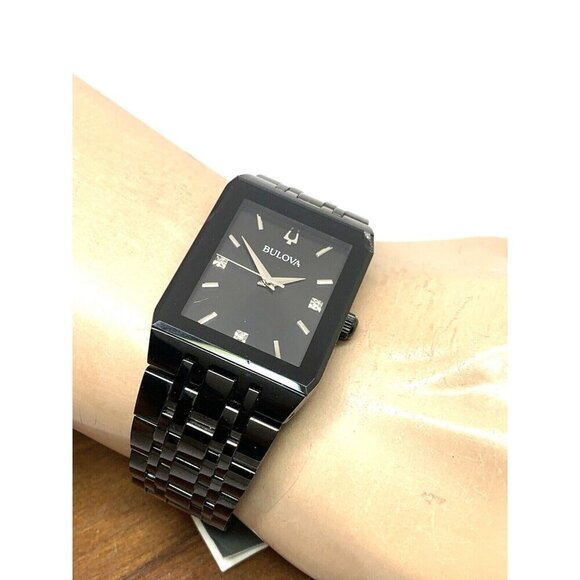 Bulova Men's Watch 98D164 Quartz Diamond Black Dial Steel Quartz CHIPPED CRYSTAL - Picture 5 of 15